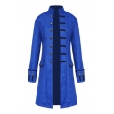 Punk Style Single Breasted Stand Collar Plain Longline Coat with Flap Pockets