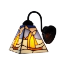 Sailboat Pattern Wall Sconce Nautical Tiffany Style Stained Glass Wall Light in Multicolor
