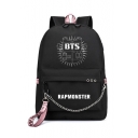 Cool Chain Embellished Letter Printed Large Capacity Schoolbag Backpack with USB Charging