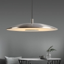 Satin Nickel Round Pendant Lights Post Modern Frosted Glass Shade Single Pendant Fixture