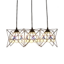 3 Heads Dome Drop Light Tiffany Retro Style Beige Glass Suspension Light with Metal Frame