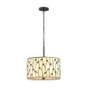 Beige Drum Shade Hanging Lamp Tiffany Style Stained Glass 1 Light Pendant Light for Bedroom