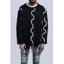 Colorblock Cable Long Sleeve Round Neck Black Oversize Knit Sweater