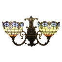 Stained Glass Bowl Sconce Light Baroque Style Double Heads Accent Wall Lighting in Blue