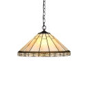 1 Light Geometric Pendant Lamp Tiffany Style Mission Stained Glass Suspension Light in Bronze