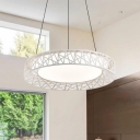 Drum Shaped Cage Pendant Light White Finish Simple Style Metal and Acrylic LED Office Lighting