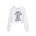 Women's Long Sleeve Letter KANYE ATTITUDE WITH DRAKE FEELINGS Printed Loose Cropped Hoodie