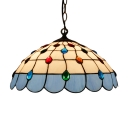 Tiffany Style Dome Ceiling Pendant Light Glass 1 Light Drop Light in Dark Blue/Green/Light Blue/Pink