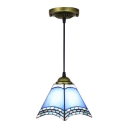 Navy Blue Geometric Pendant Lamp Nautical Tiffany Style Stained Glass Hanging Light