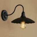 Vintage Flared Shade Wall Lamp Iron 1 Light Wall Light in Black with Gooseneck