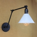 1 Head Cone Small Wall Lamp Loft Style Iron Wall Sconce in White with Adjustable Arm