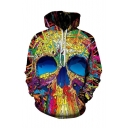 New Trendy 3D Skull Printed Long Sleeve Unisex Loose Fitted Hoodie