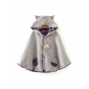 Lovely Cartoon Doll Embellished Plaid Patchwork Cat Ear Hooded Cape Coat for Juniors