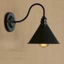 Industrial Wall Lamp with 7.5''W Cone Shade and Gooseneck Fixture Arm, Black