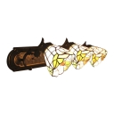 Pink Rosebud Wall Sconce Tiffany Style Stained Glass Triple Light Lighting Fixture for Staircase