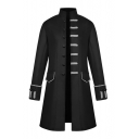 Medieval Costume Punk Style Long Sleeve Stand Collar Single Breasted Button Embellished Long Coat