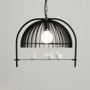 Birds Decoration Ceiling Pendant Light Industrial Style Caged Single Light Hanging Lamp