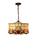 Cake Shade Suspension Light Tiffany Victorian Stained Glass Triple Light Accent Pendant Lamp