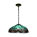 1 Light Dome Pendant Light Tiffany Victorian Stained Glass Drop Light for Restaurant