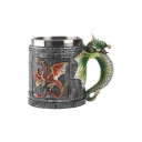Black Double Dragons Printed Handle Coffee Stainless Steel Mug 9*10.5 CM