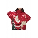 Lovely Cartoon Christmas Santa Claus Printed Round Neck Long Sleeve Pullover Oversized Cozy Sweater