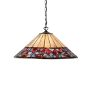 Floral Ceiling Pendant Light Tiffany Vintage Stained Glass 1 Head Hanging Light in Multicolor