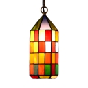 Checkered Pattern Hanging Lamp Tiffany Stained Glass 1 Light Drop Light in Multi Color