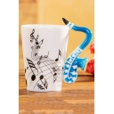 Saxophone Handle Design White Musical Notes Printed Coffee Milk Ceramic Mug