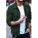Men's Popular Solid Lapel Collar Long Sleeve Zip Up Suede Fitted Jacket