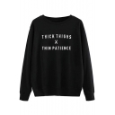 Letter THICK THINGS Printed Long Sleeve Round Neck Black Sweatshirt for Couple