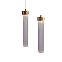 Optic Ribbed Shade Pendant Light Post Modern Clear Glass Tube LED Hanging Light in Gold Finish