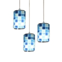 Acrylic Mosaic Design Suspended Light Tiffany Style 3 Lights Ceiling Pendant Lamp in Blue