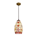 Tiffany Style Oval Suspended Light Shell 1 Head Drop Light in Multi Color for Restaurant