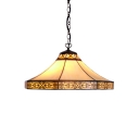 Hat Shade Ceiling Pendant Light Traditional Stained Glass Single Bulb Hanging Lamp in Beige