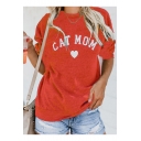 Fashion Letter CAT MOM Heart Printed Crewneck Long Sleeve Pullover Sweatshirt