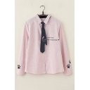 Lovely Cartoon Claw Letter Striped Printed Embroidered Tie Long Sleeve Shirt