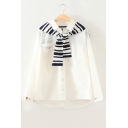 New Arrival Fashion Striped Print Tie Patchwork Long Sleeve White Button Shirt