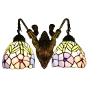 Floral Wall Light Sconce Tiffany Vintage Stained Glass 2 Bulbs Lighting Fixture for Bedroom