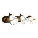 Tiffany Style Petal Wall Sconce Stained Glass Triple Light Wall Lighting in White for Foyer