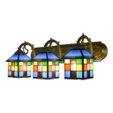 Lantern Lighting Fixture Tiffany Style Stained Glass 3 Heads Wall Mount Light in Multicolor