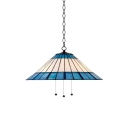 Nautical Tiffany Conical Pendant Lamp Stained Glass 1 Head Lighting Fixture in Blue