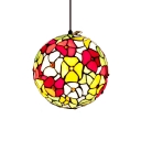 Globe Hanging Light Tiffany Style Stained Glass Art Deco Lighting Fixture in Multi Color