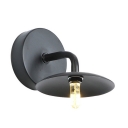 Shallow Round Mini Sconce Light Industrial Steel Single Light Wall Lamp in Black for Bedside