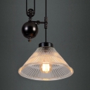 Vintage 1 Light LED Pendant with Cone Ribbed Glass