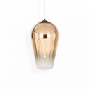 Mirrored Ceiling Pendant Lamp Post Modern Faded Glass Shade 1 Bulb Hanging Light in Gold