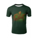 New Trendy 3D Cute Cartoon Pattern Green Short Sleeve Fitted T-Shirt for Men