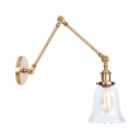 Adjustable Arm Wall Light Vintage Clear Glass 1 Head Wall Lamp in Brass for Study Room