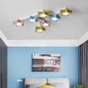 Multi Color Star Ceiling Fixture Modern Design Metal 7 Lights LED Flush Mount for Kindergarten