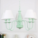 Green Finish Cone Hanging Chandelier Simplicity Fabric Shade 5 Lights Suspension Light