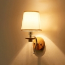 1 Bulb Tapered Wall Mount Light Rustic Style Sconce Light with Wooden Base in Chrome
